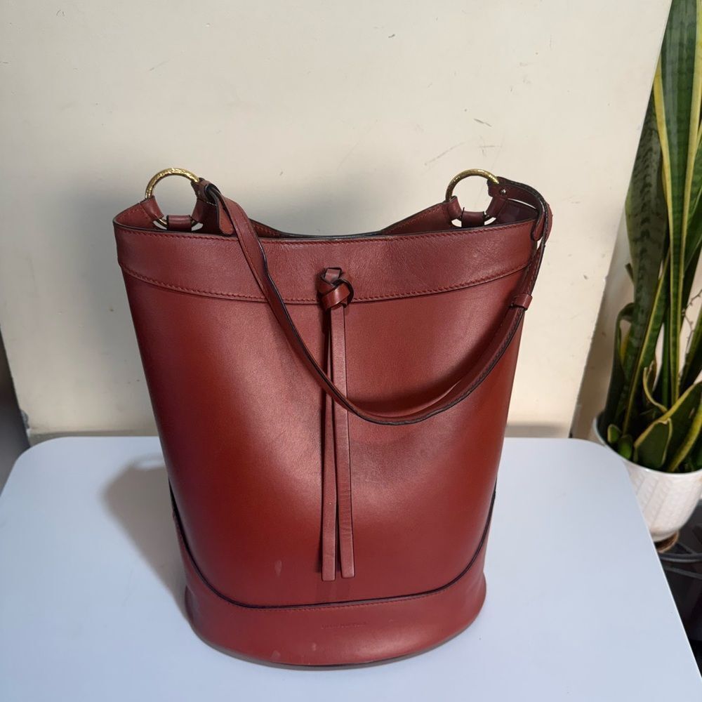 Ulla Johnson Cognac Esme Leather Shoulder Bucket Bag LARGE